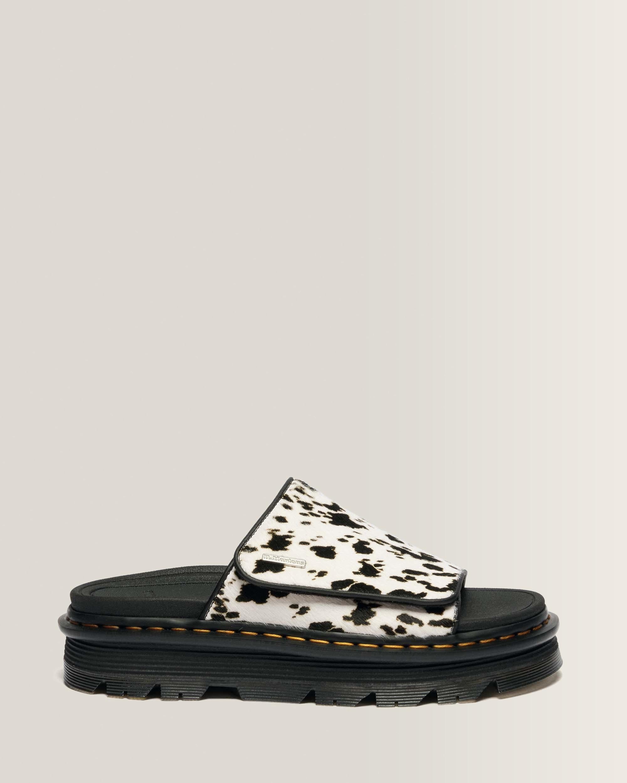 Zebzag Dalmatian Hair On Leather Platform Slides