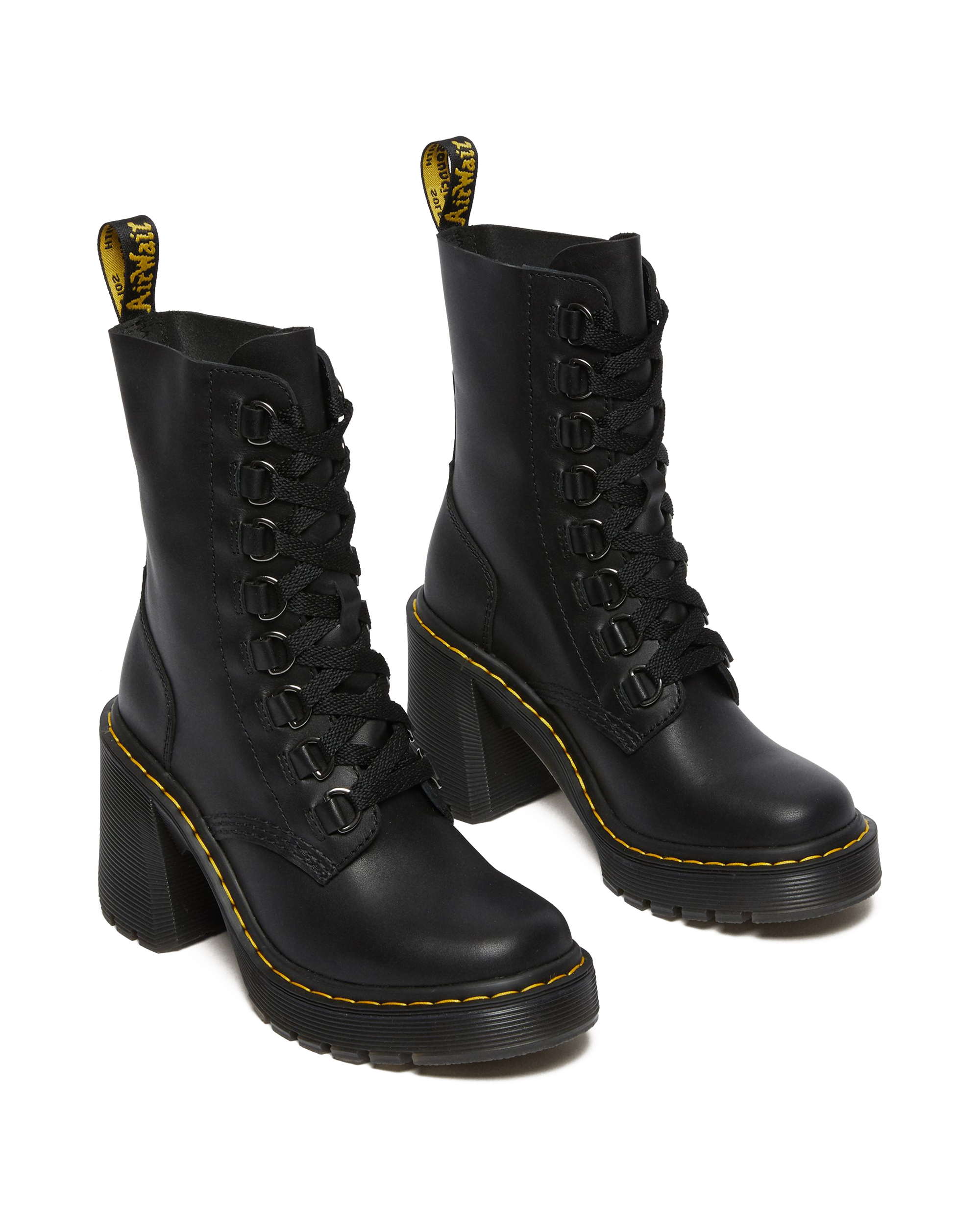 Chesney Leather Flared Heel Lace Up Boots
