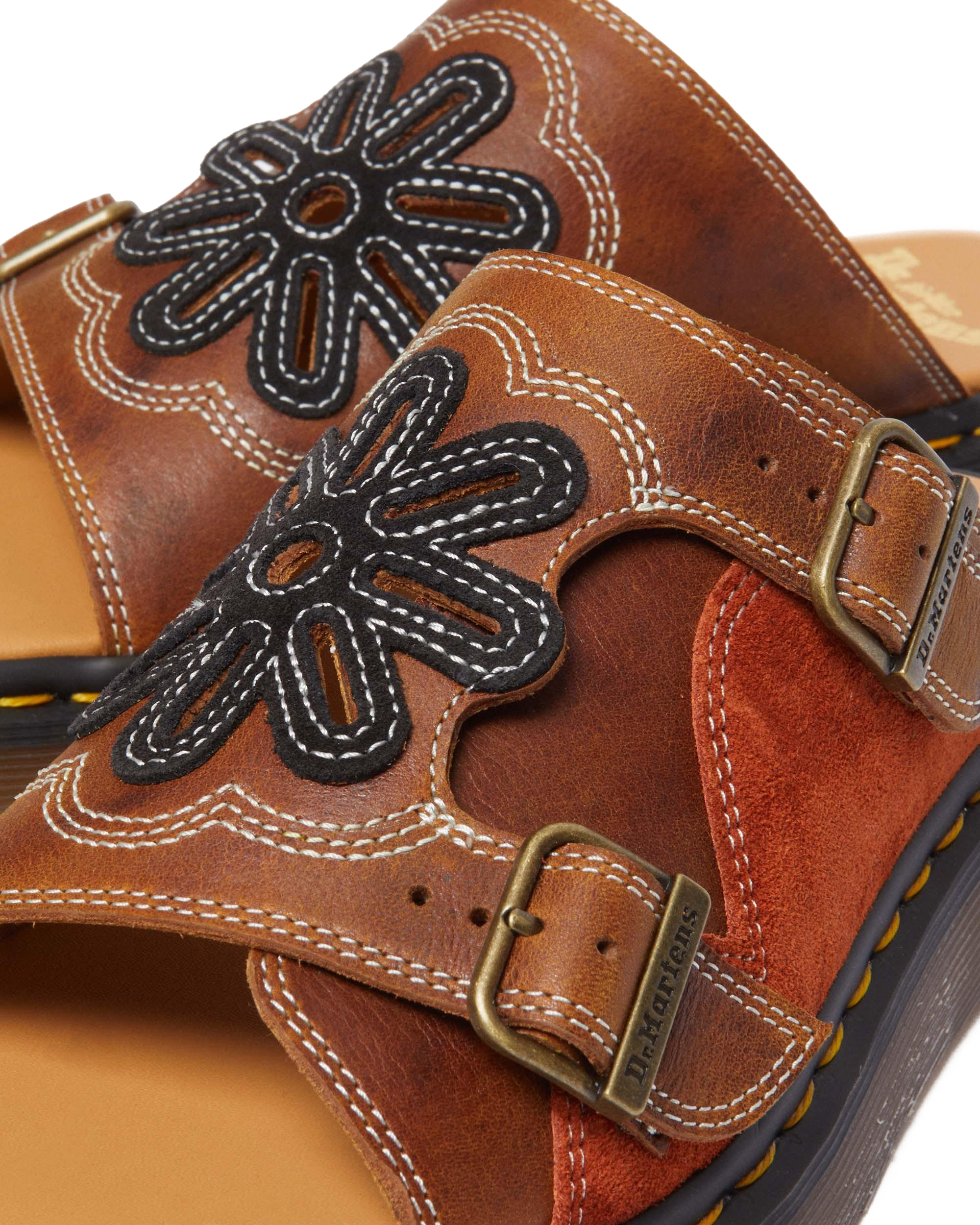 Dayne Made in England Leather & Suede Applique Slides