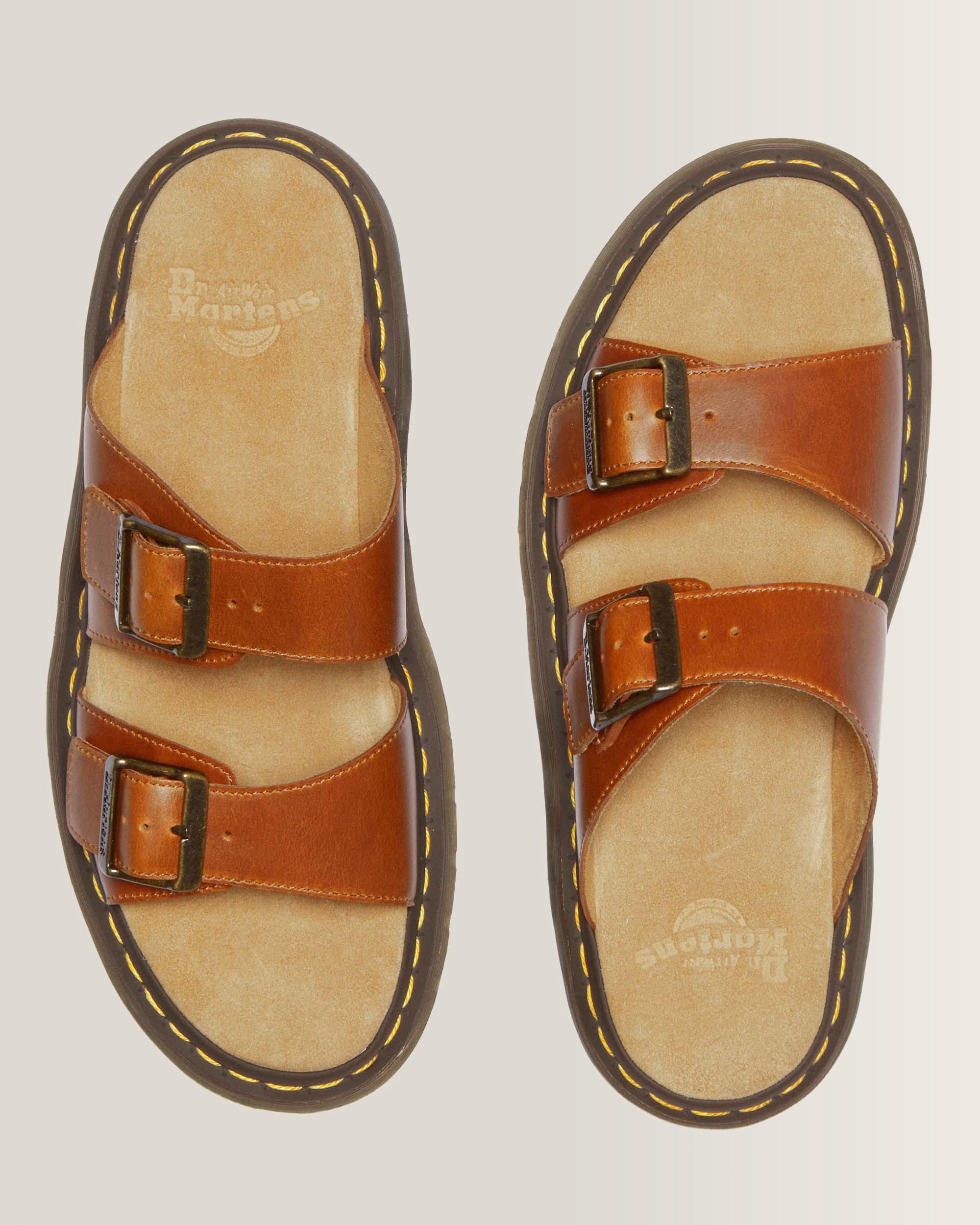Josef Analine Leather Buckle Slide Sandals