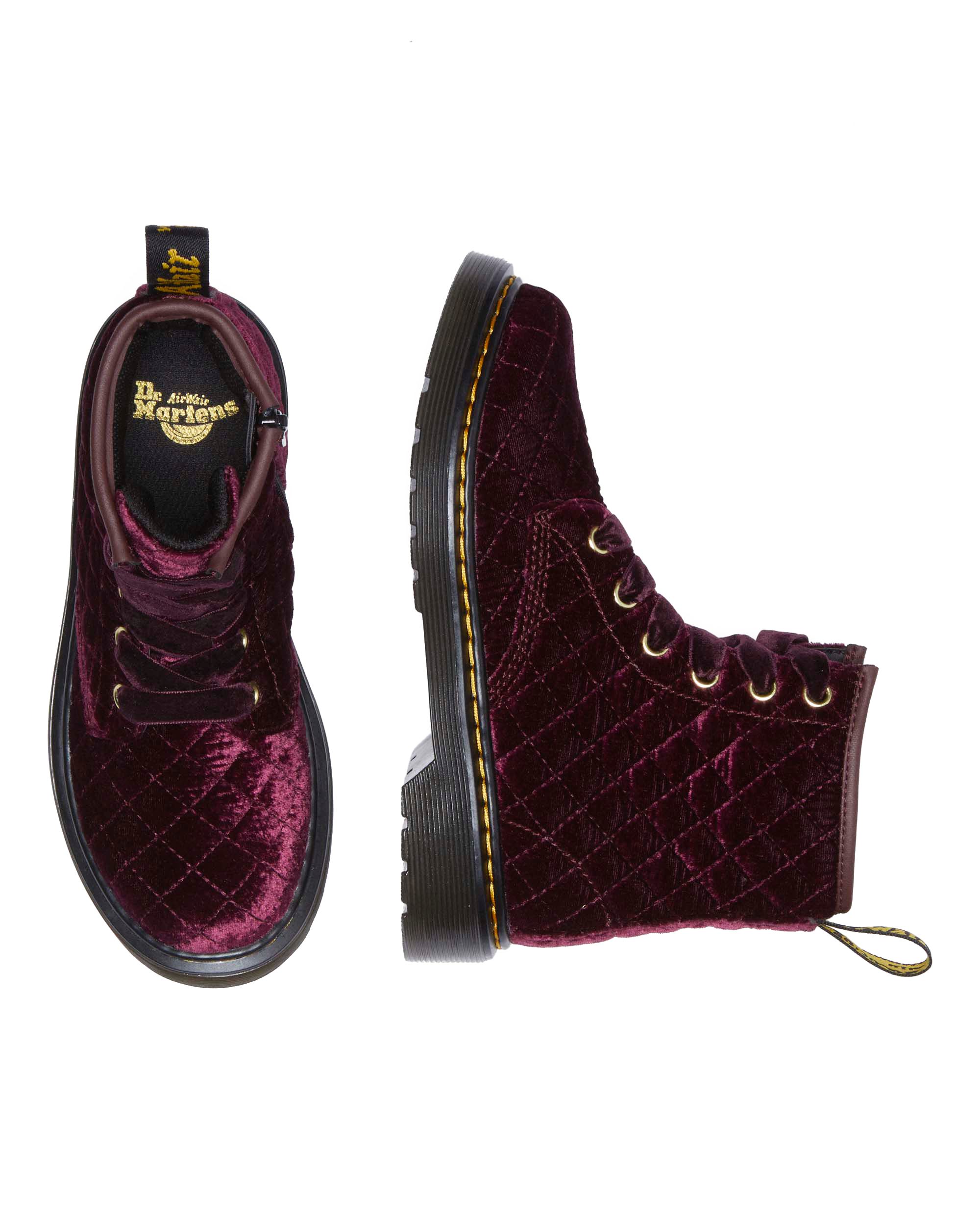 Junior Vegan 1460 Quilted Velvet Lace Up Boots