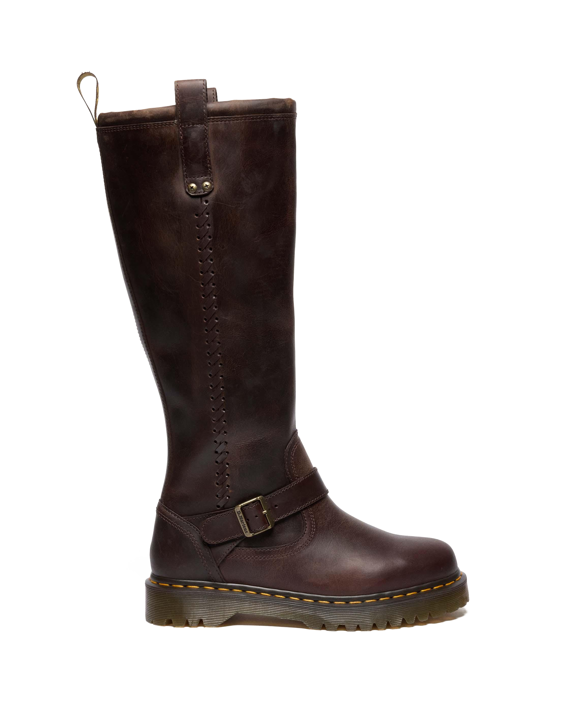 Anistone Knee High Crazy Horse Leather Biker Boots