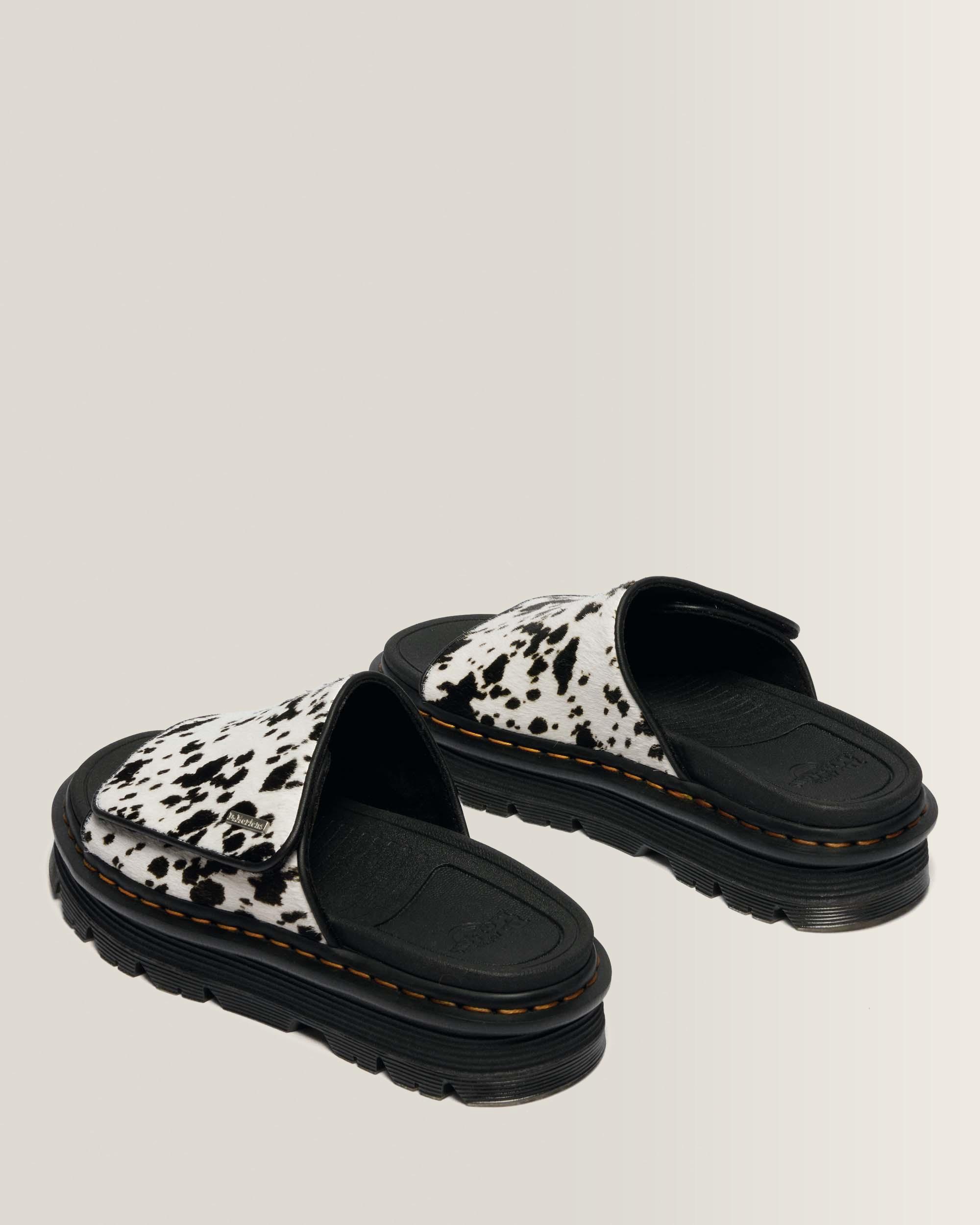 Zebzag Dalmatian Hair On Leather Platform Slides